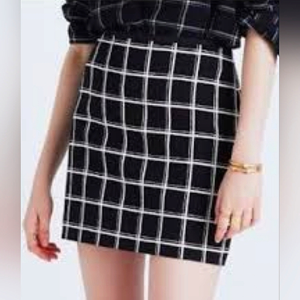 Madewell Black and White Windowpane Mini Skirt, Size 4